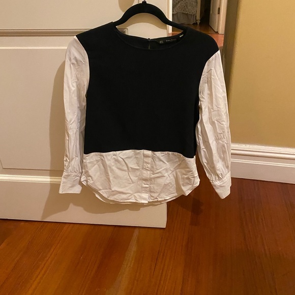 Zara Contrast Poplin Top - Picture 3 of 4